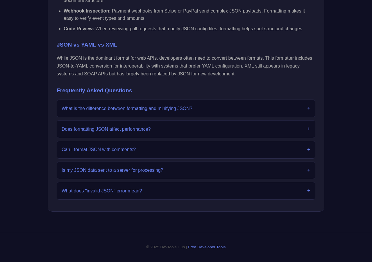 JSON Formatter output — cleanly formatted JSON with proper indentation