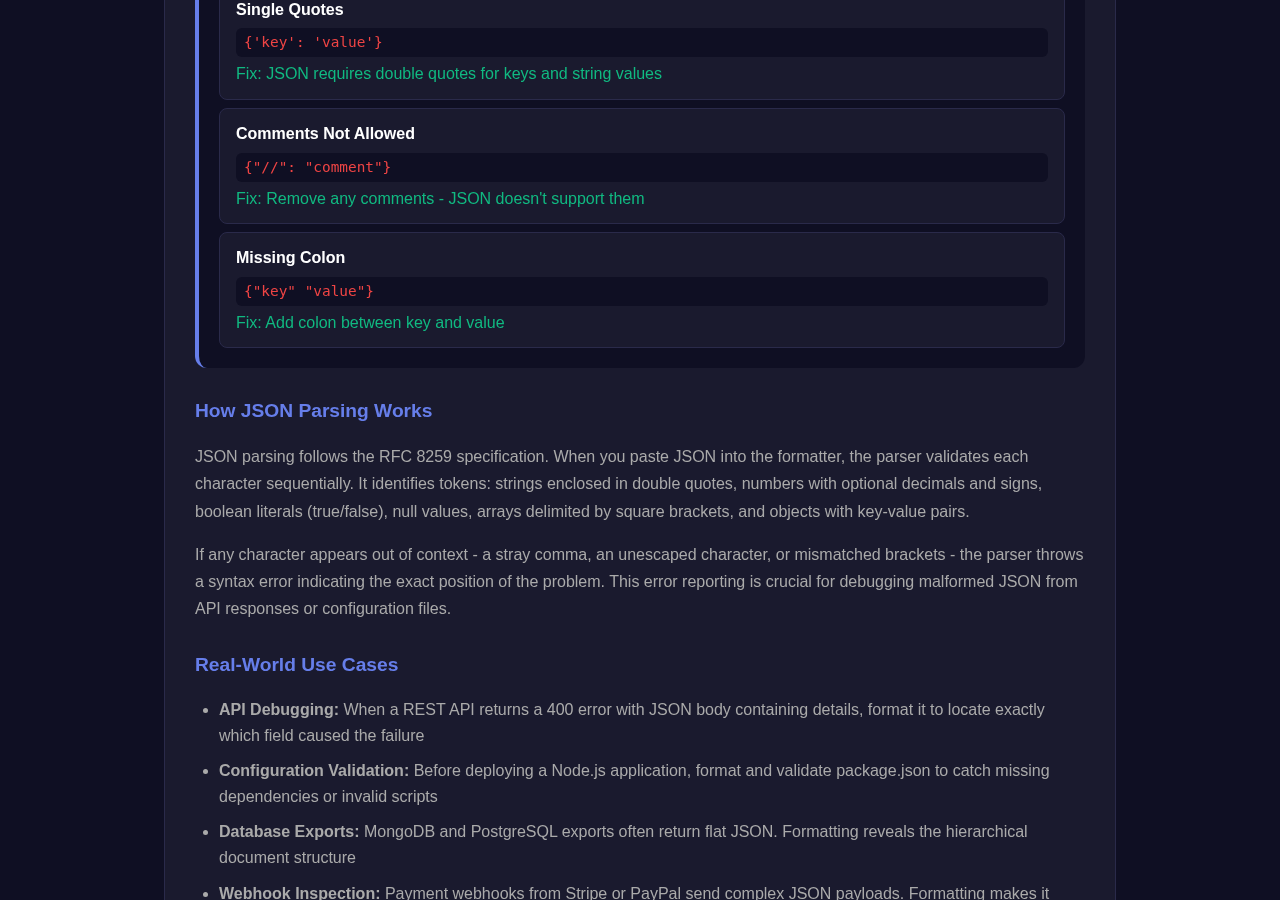 JSON Formatter controls — format, minify, validate, and convert options