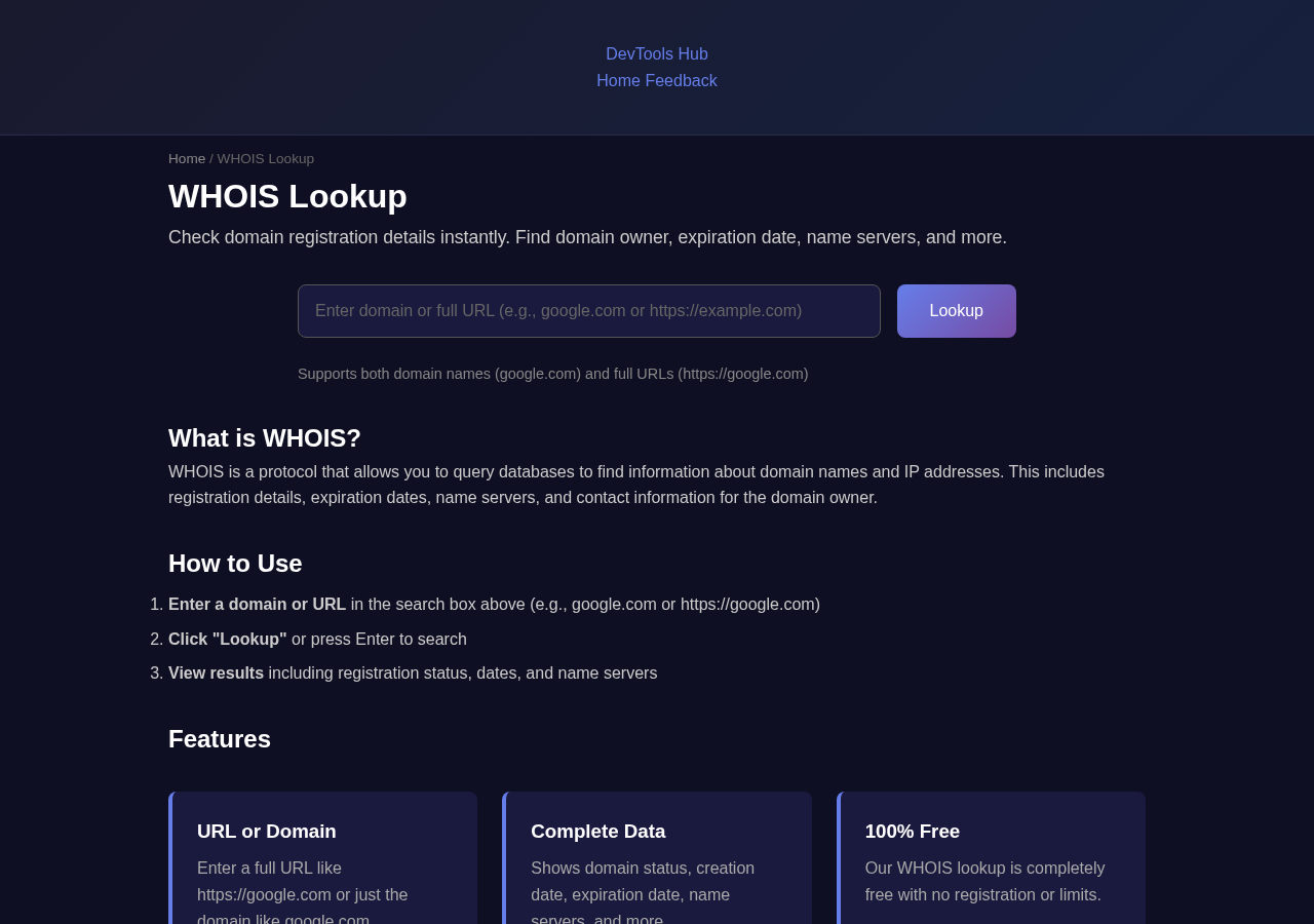 Whois Lookup tool interface