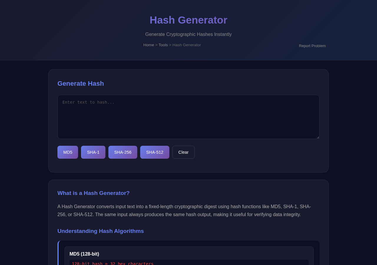 Generate Hash Online — Free Tool
