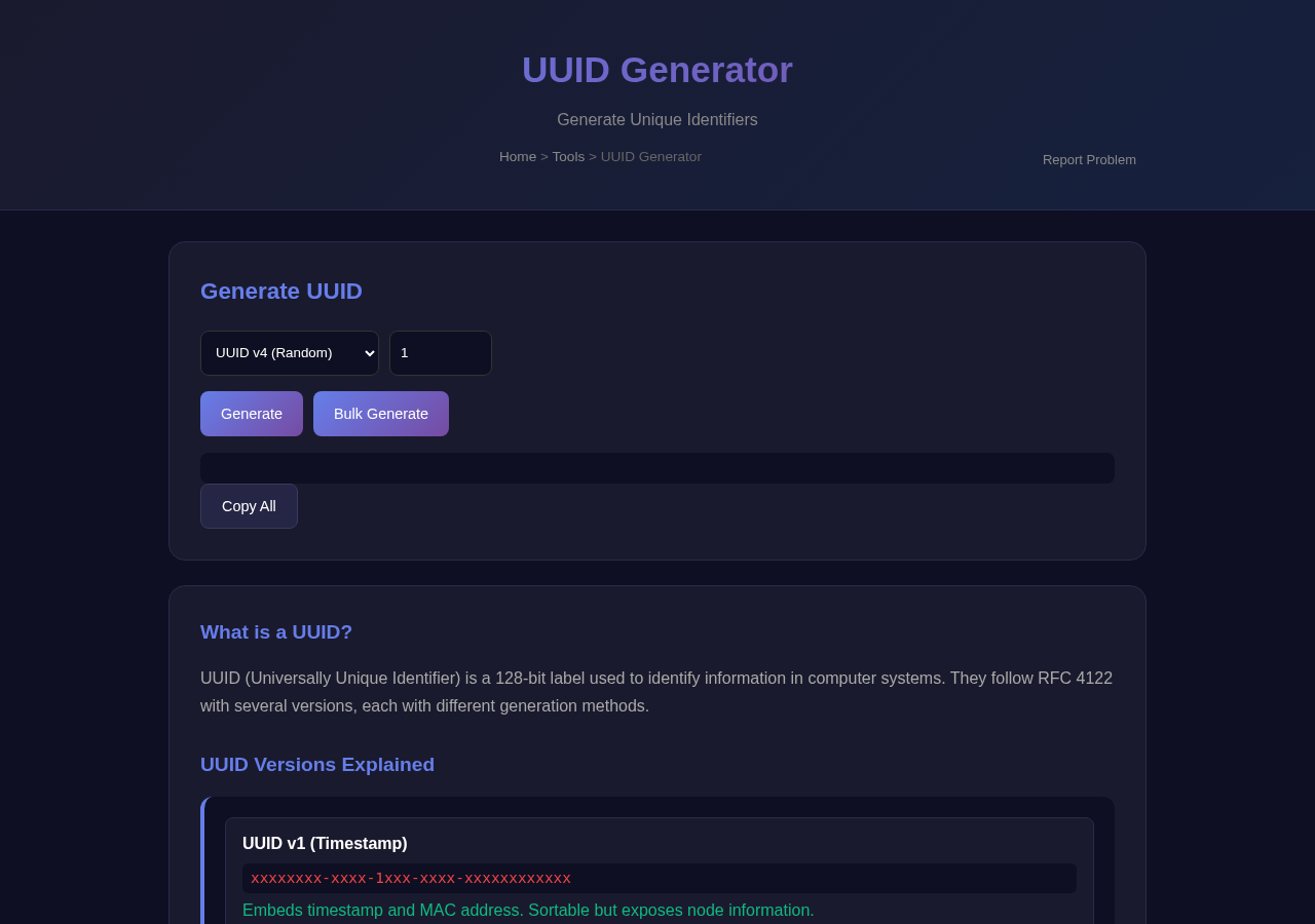 Generate UUID Online — Free Tool