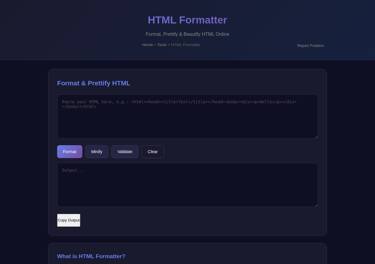 Format HTML Online — Free Tool