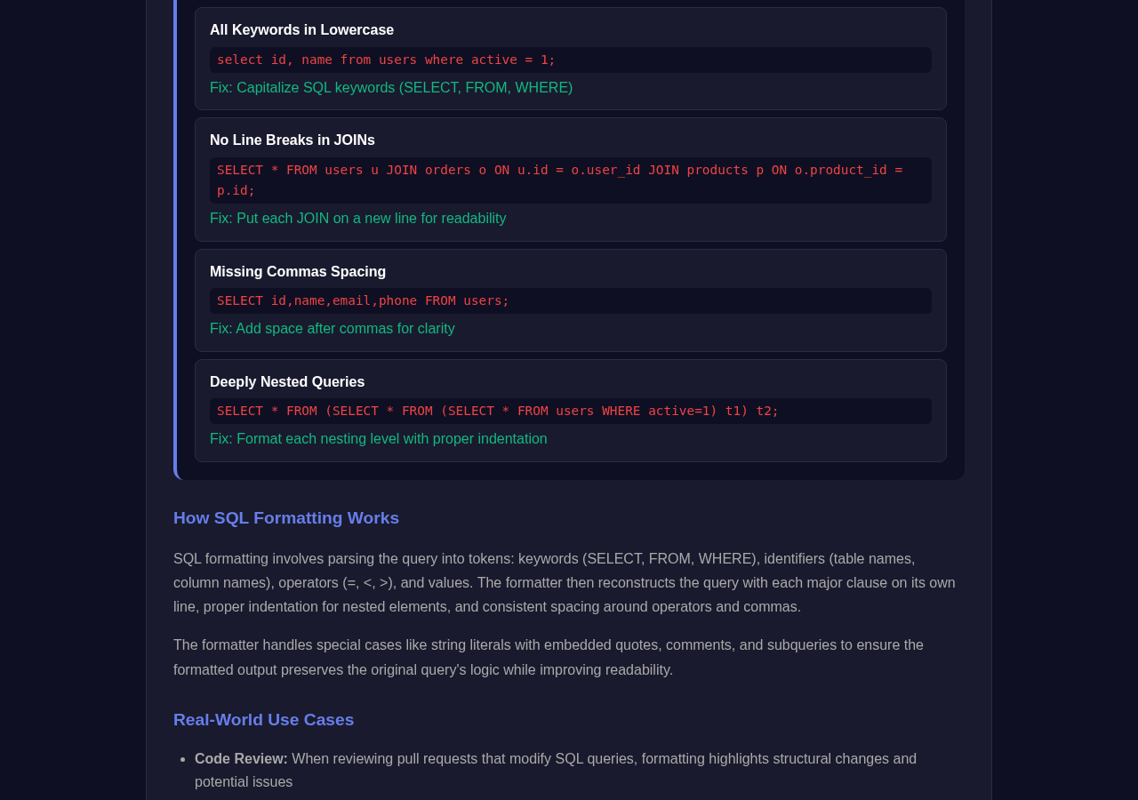 Sql Formatter tool interface