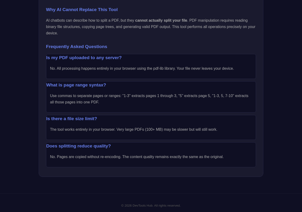 Pdf Splitter tool interface
