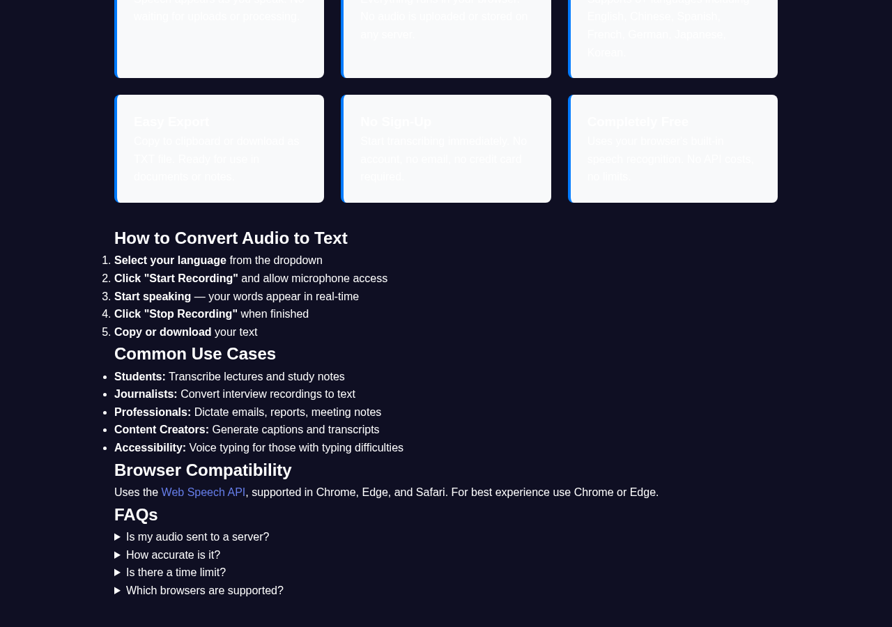 Audio To Text tool interface