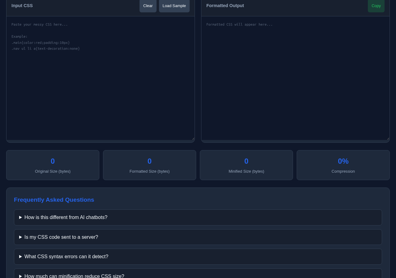 Css Formatter tool interface
