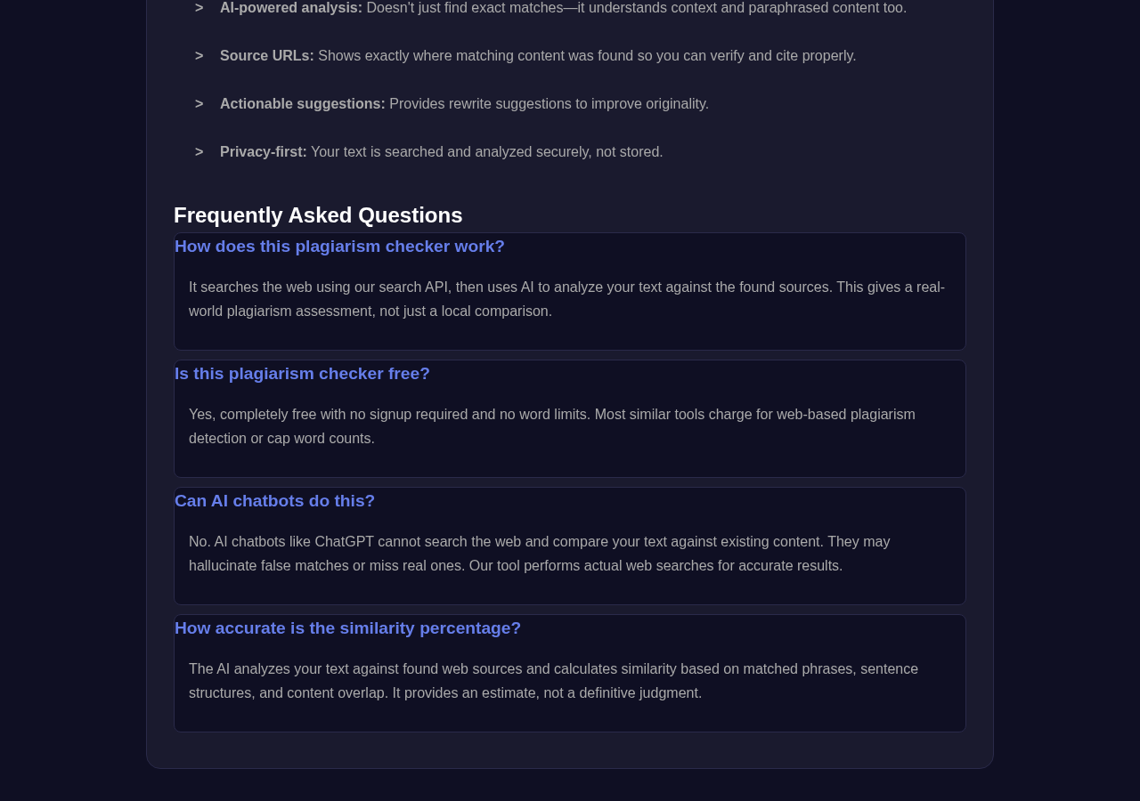 Plagiarism Checker tool interface