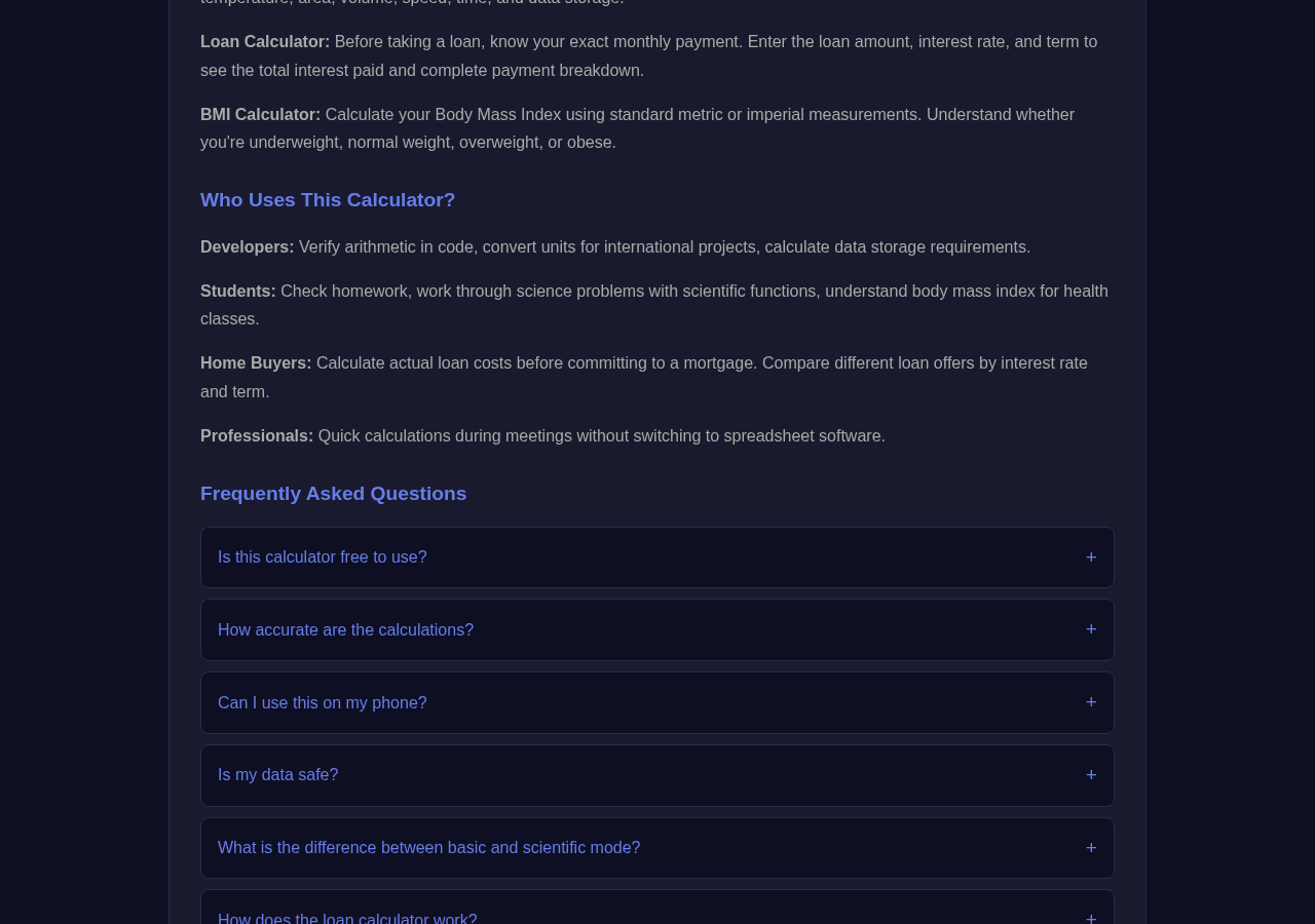 Calculator tool interface