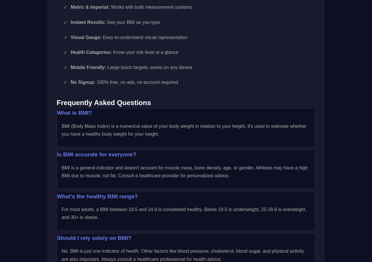 Bmi Calculator tool interface