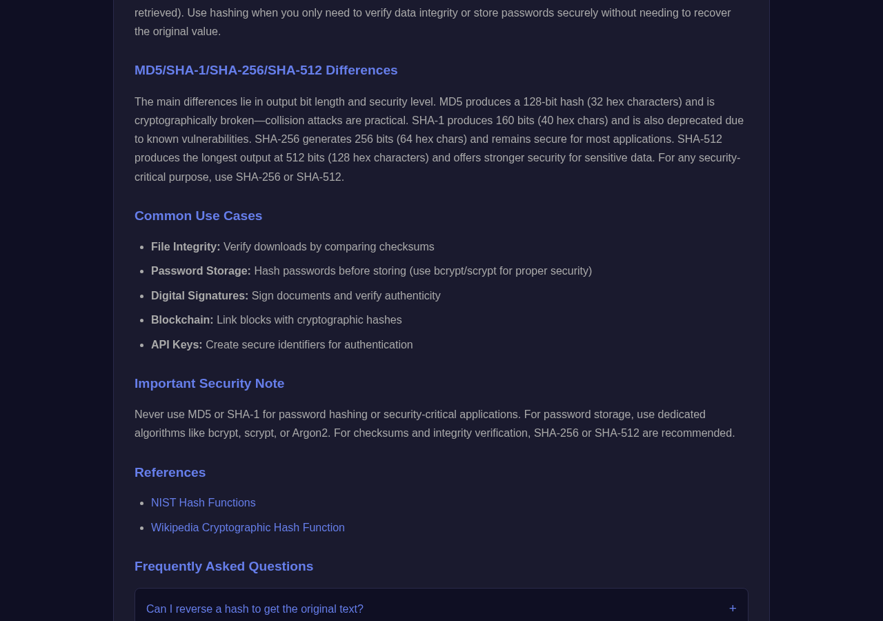 Hash Generator tool interface