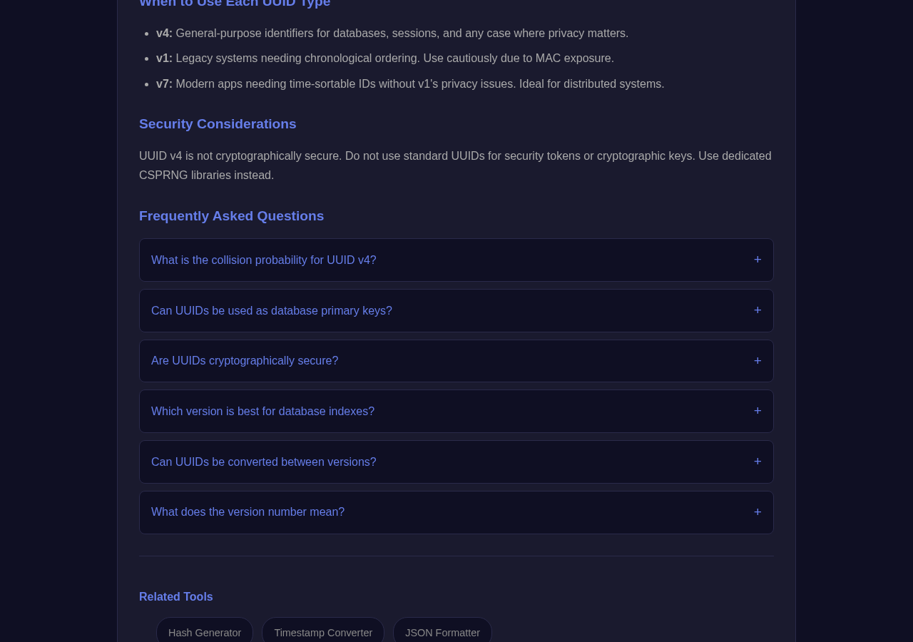 Uuid Generator tool interface