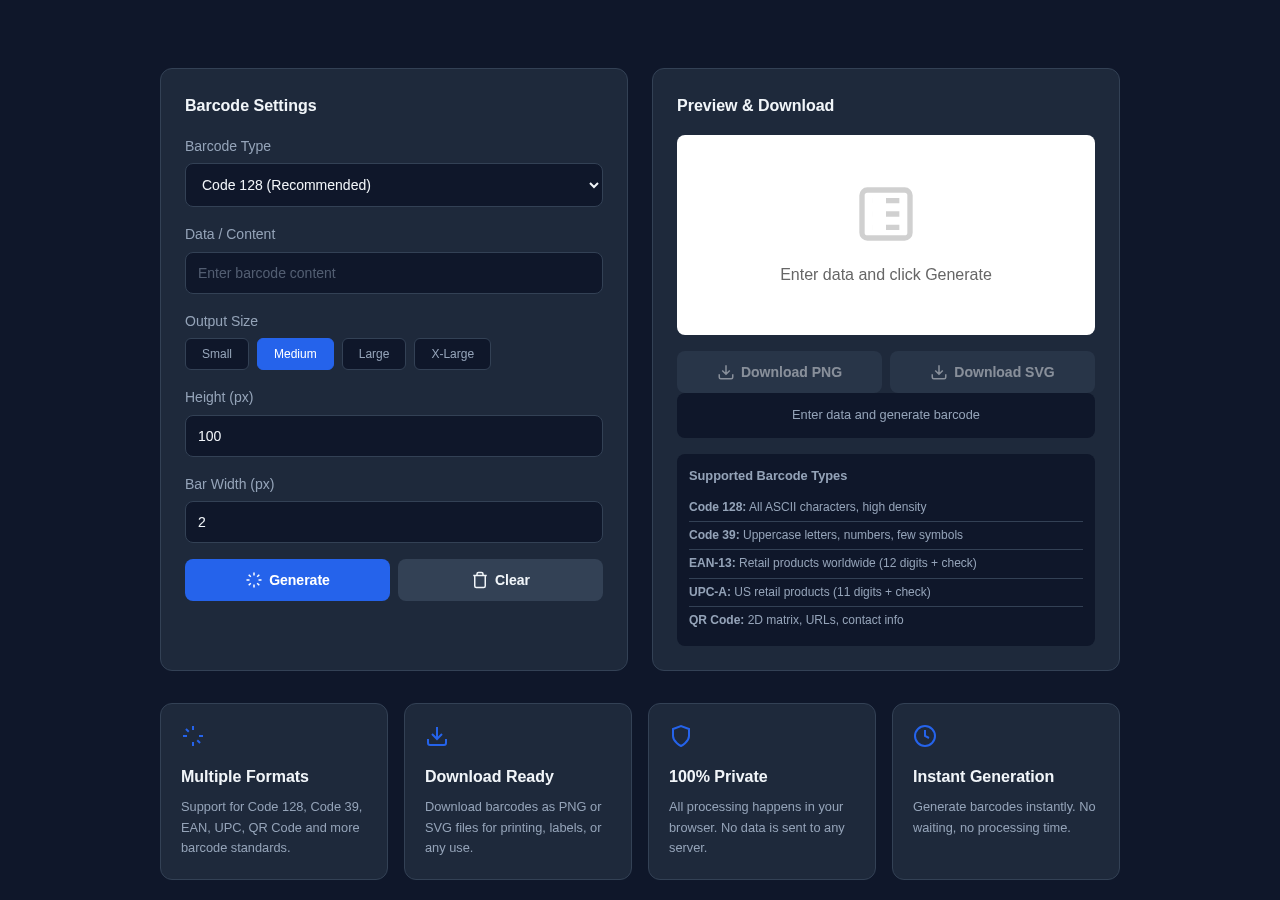 Barcode Generator tool interface