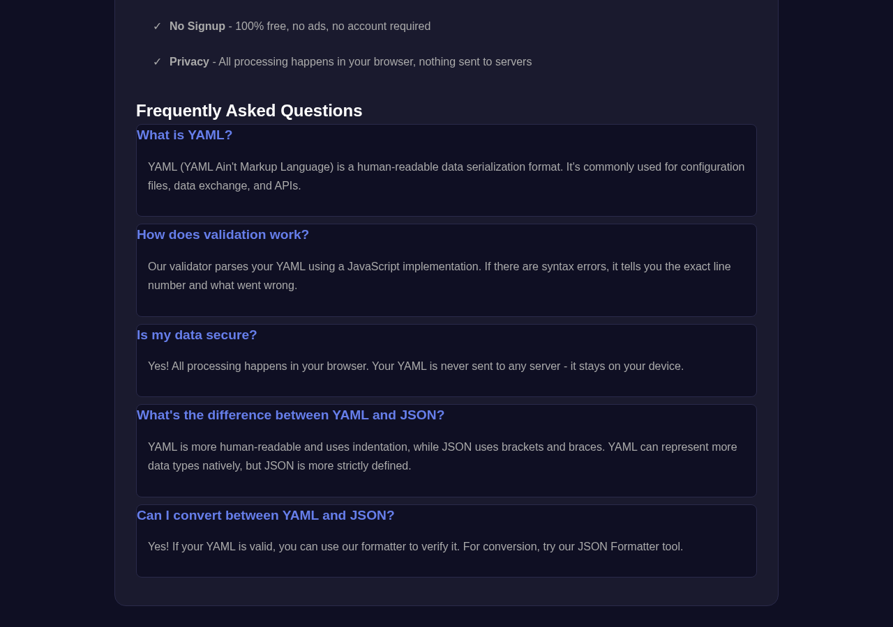 Yaml Validator tool interface
