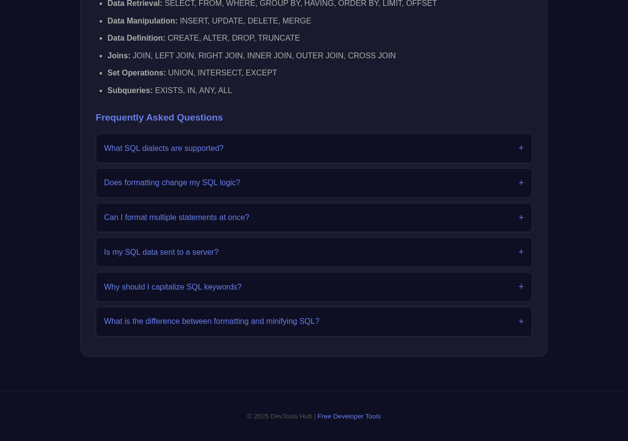 Sql Formatter tool interface