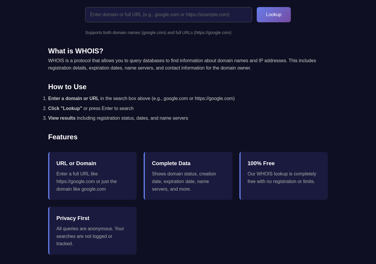 Whois Lookup tool interface