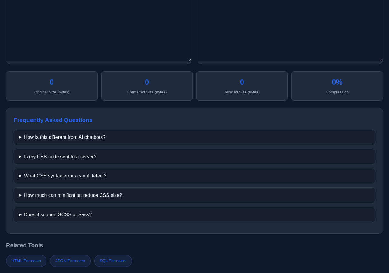 Css Formatter tool interface