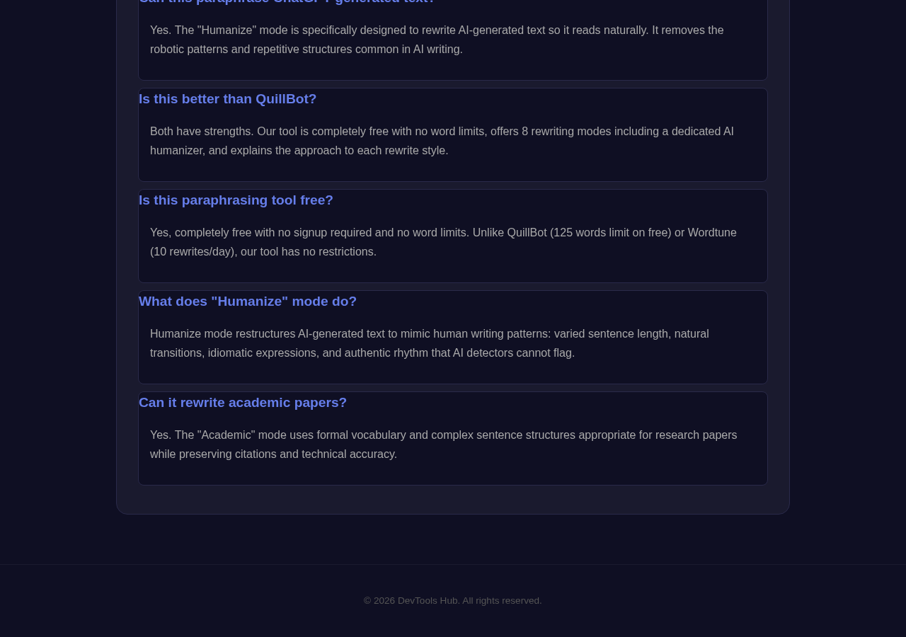 Paraphrasing Tool tool interface