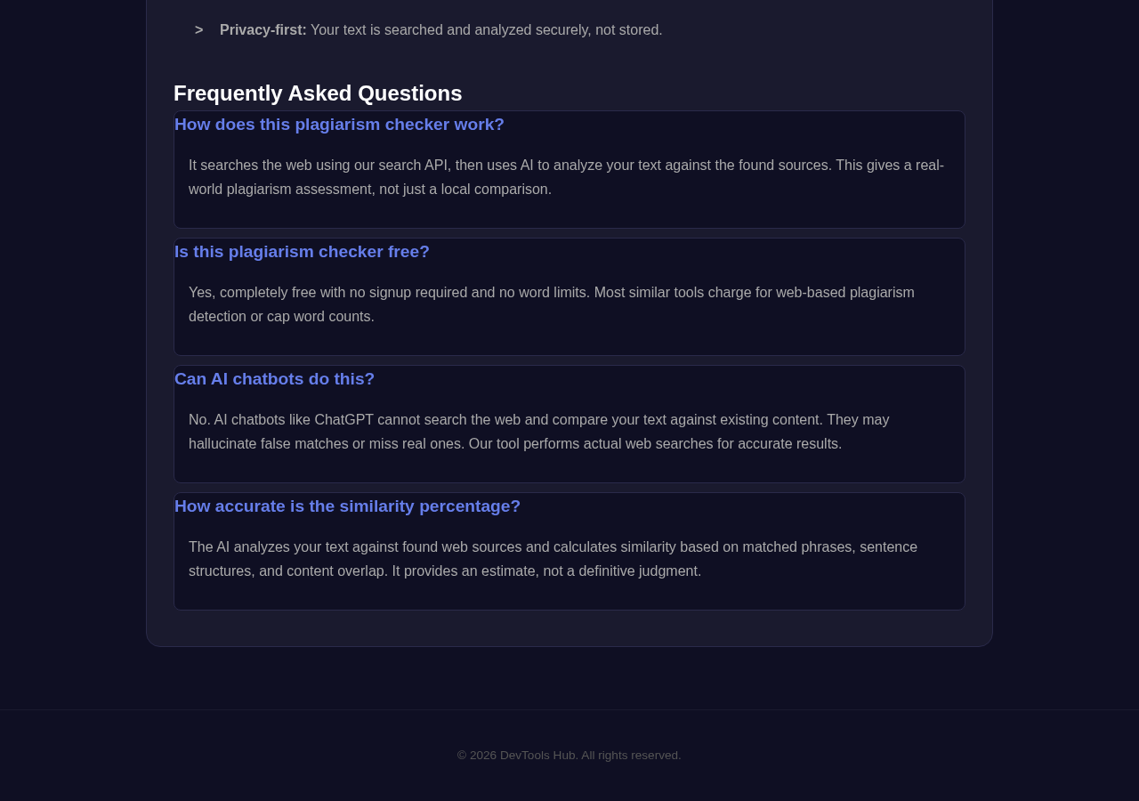 Plagiarism Checker tool interface