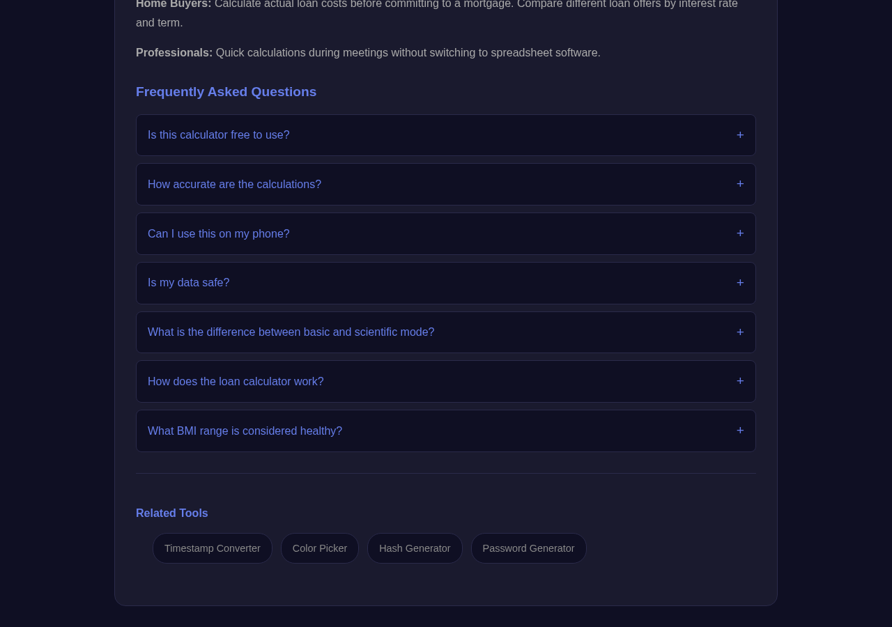 Calculator tool interface