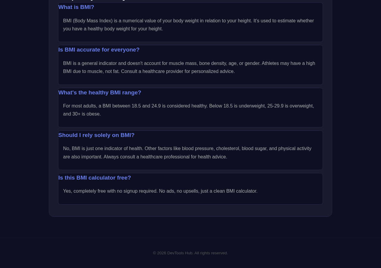Bmi Calculator tool interface