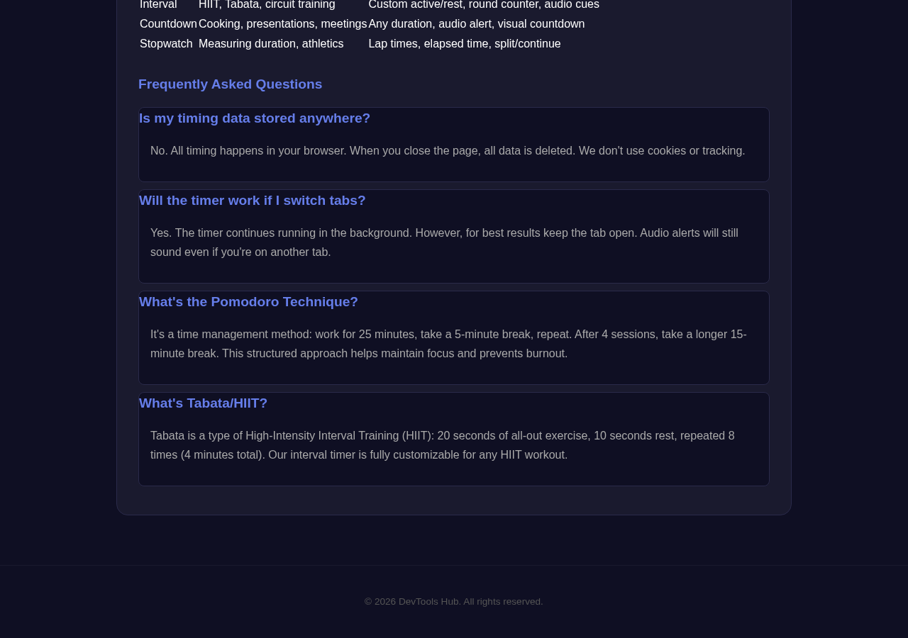 Online Timer tool interface