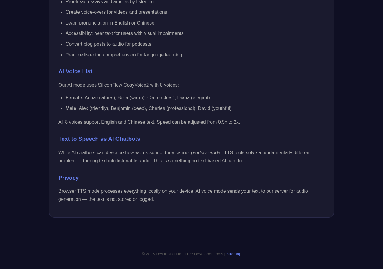 Text To Speech tool interface