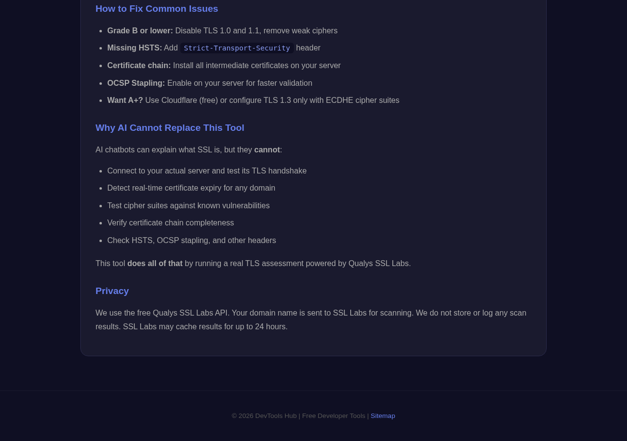 Ssl Checker tool interface