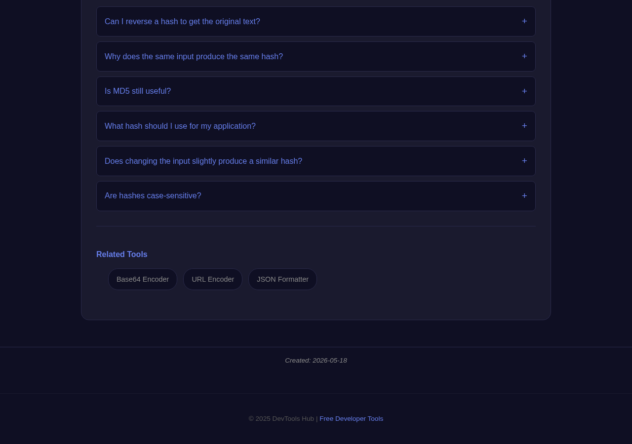Hash Generator tool interface