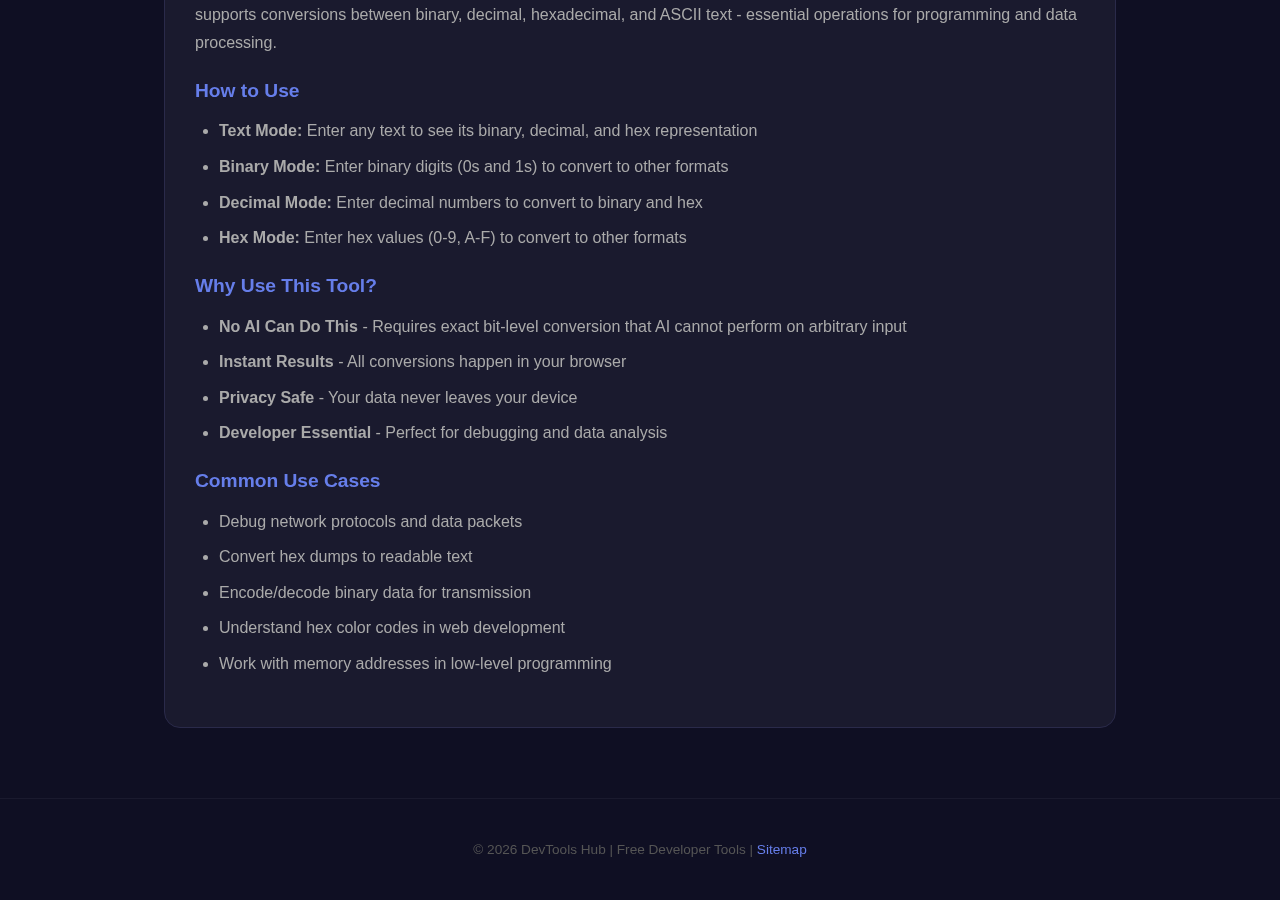 Binary Hex Converter tool interface