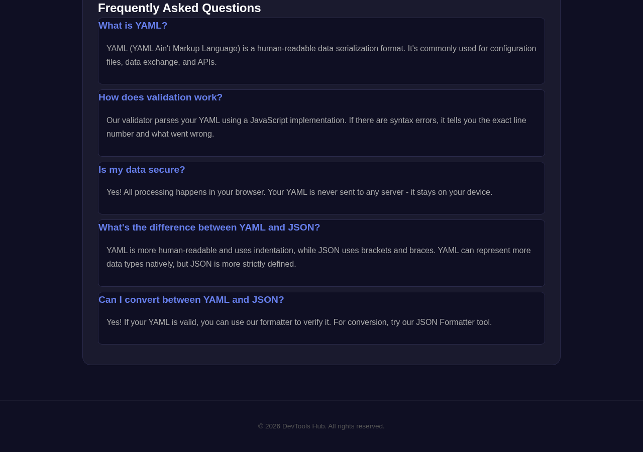 Yaml Validator tool interface