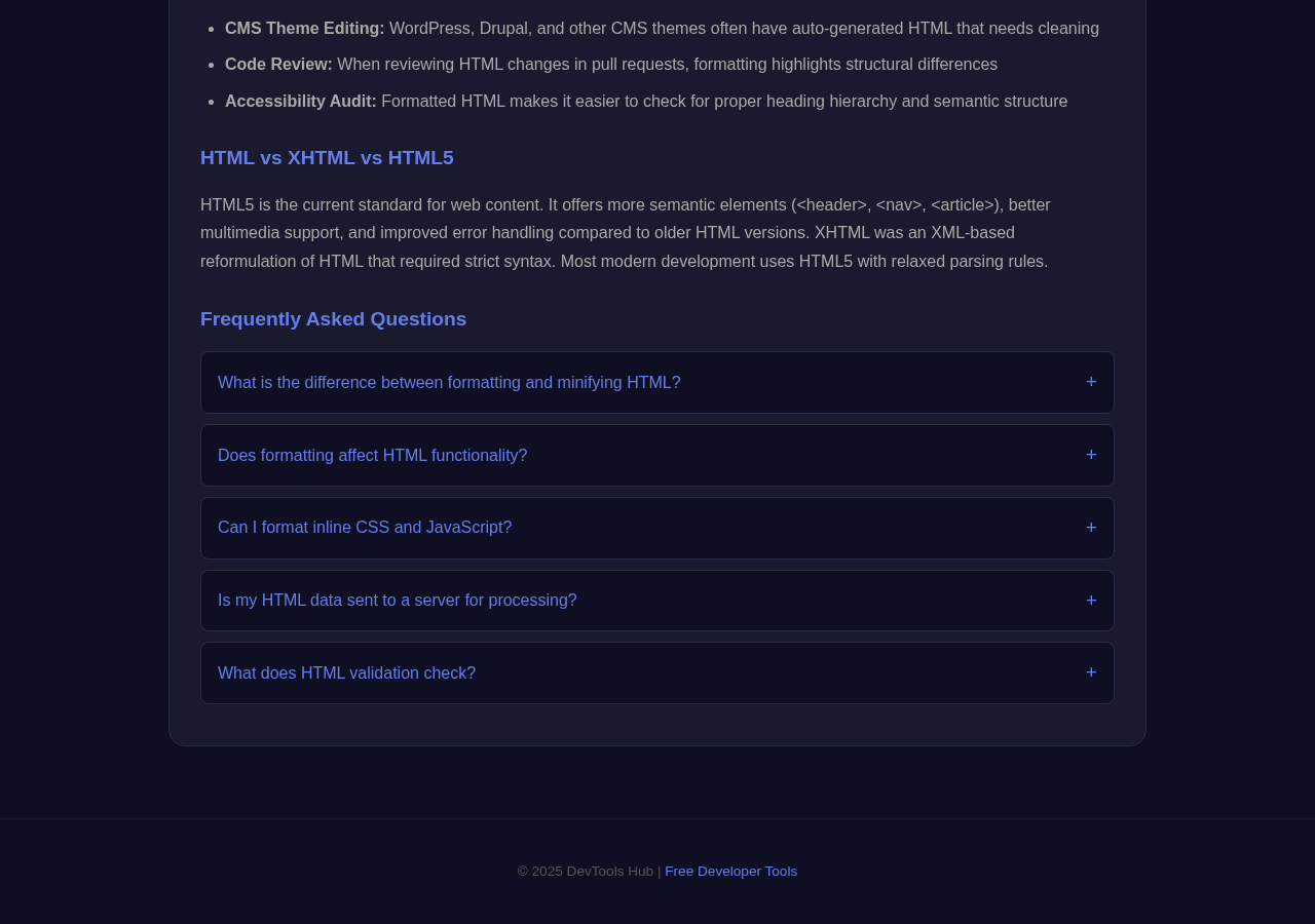 Html Formatter tool interface