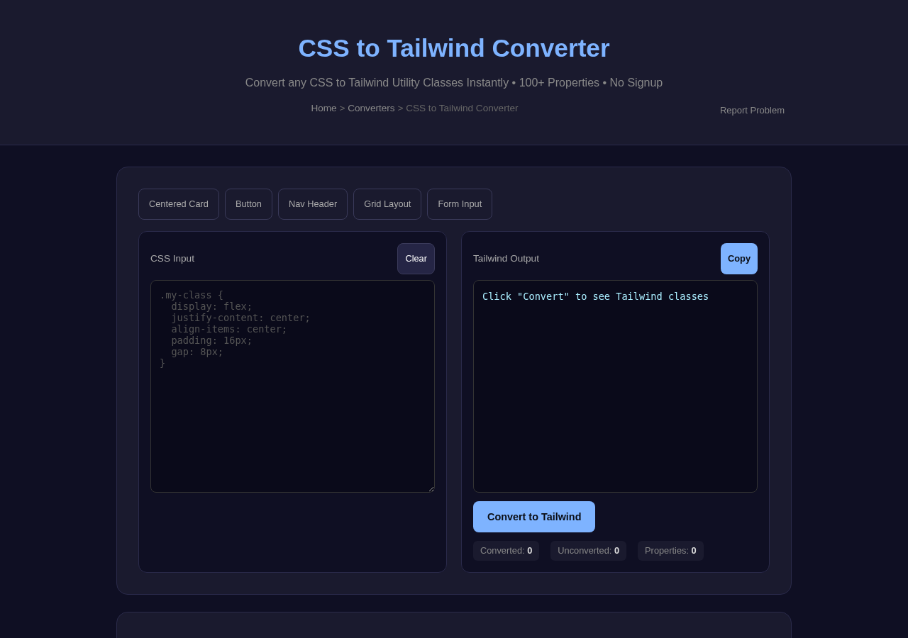 Css To Tailwind — Free Online Tool