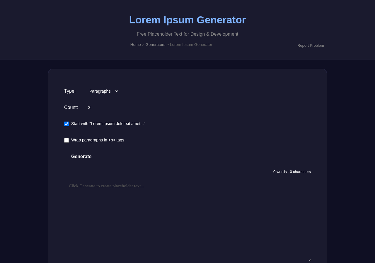 Lorem Ipsum Generator — Free Online Tool
