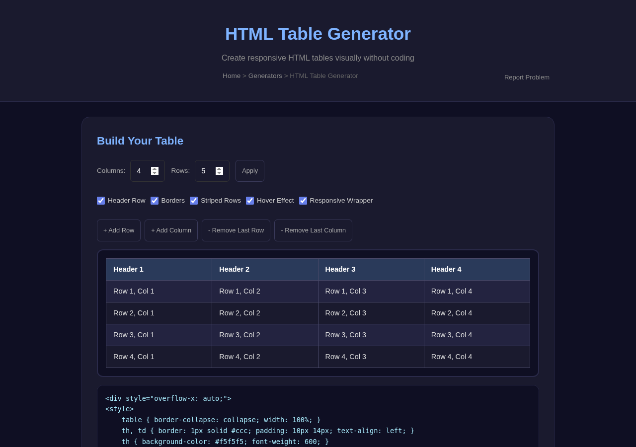 Html Table Generator — Free Online Tool