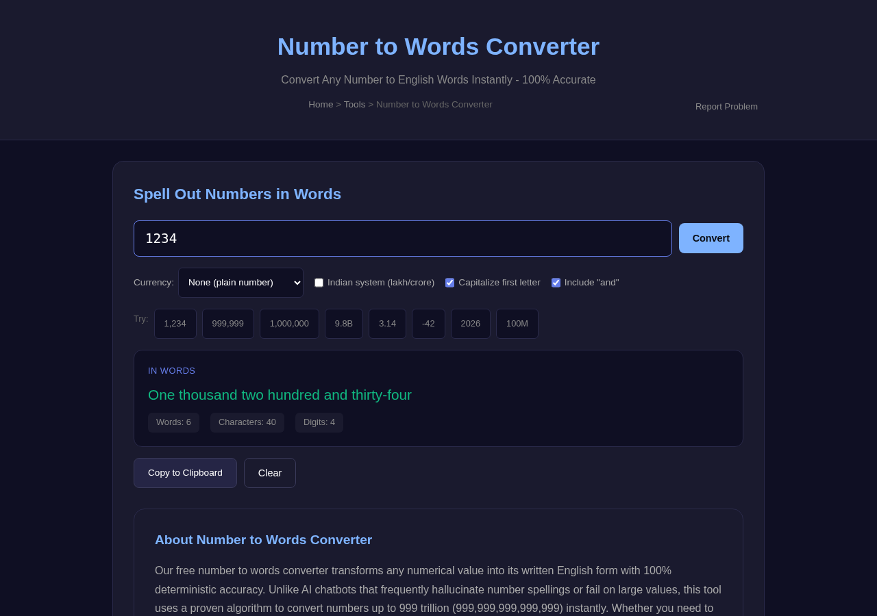 Number To Words — Free Online Tool