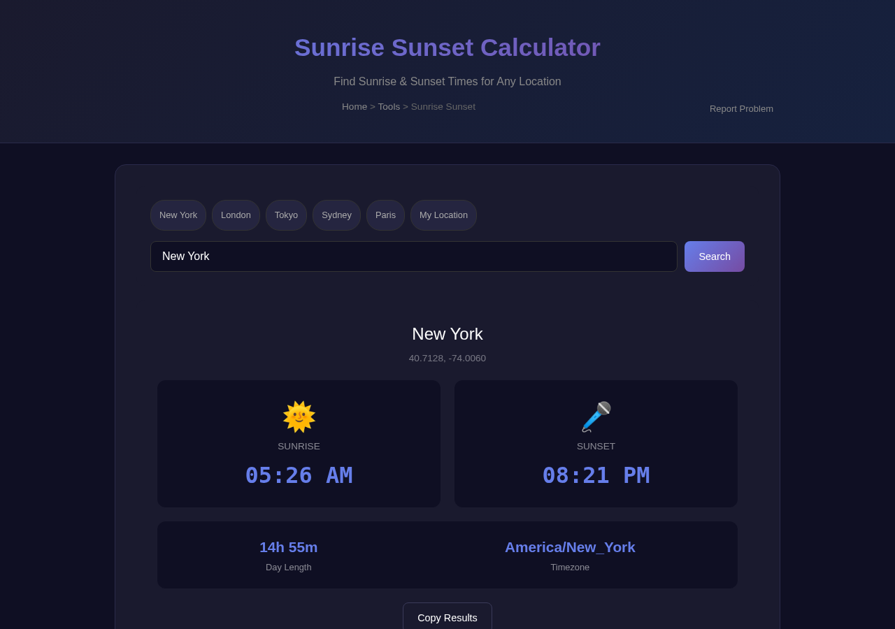 Sunrise Sunset — Free Online Tool