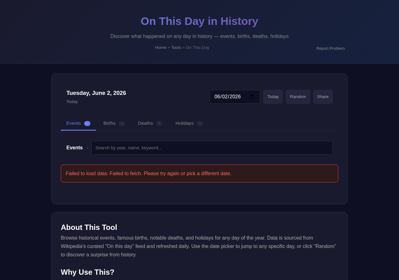 On This Day — Free Online Tool