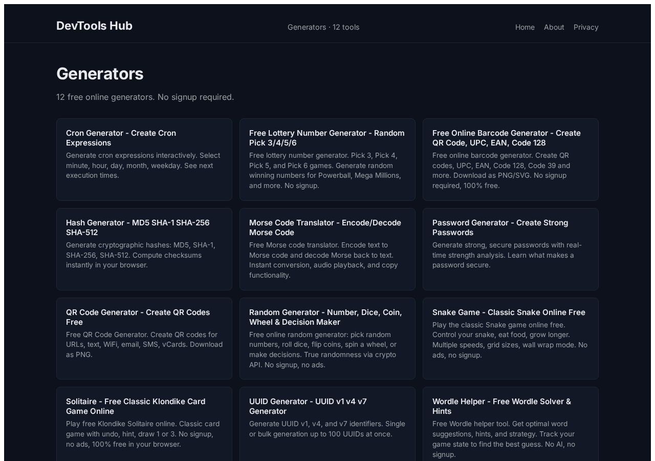 Generators — Free Online Tool