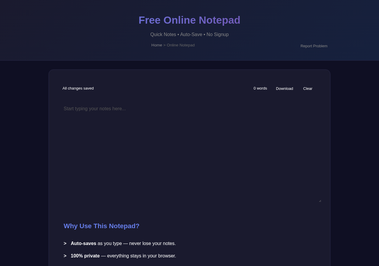 Online Notepad — Free Online Tool