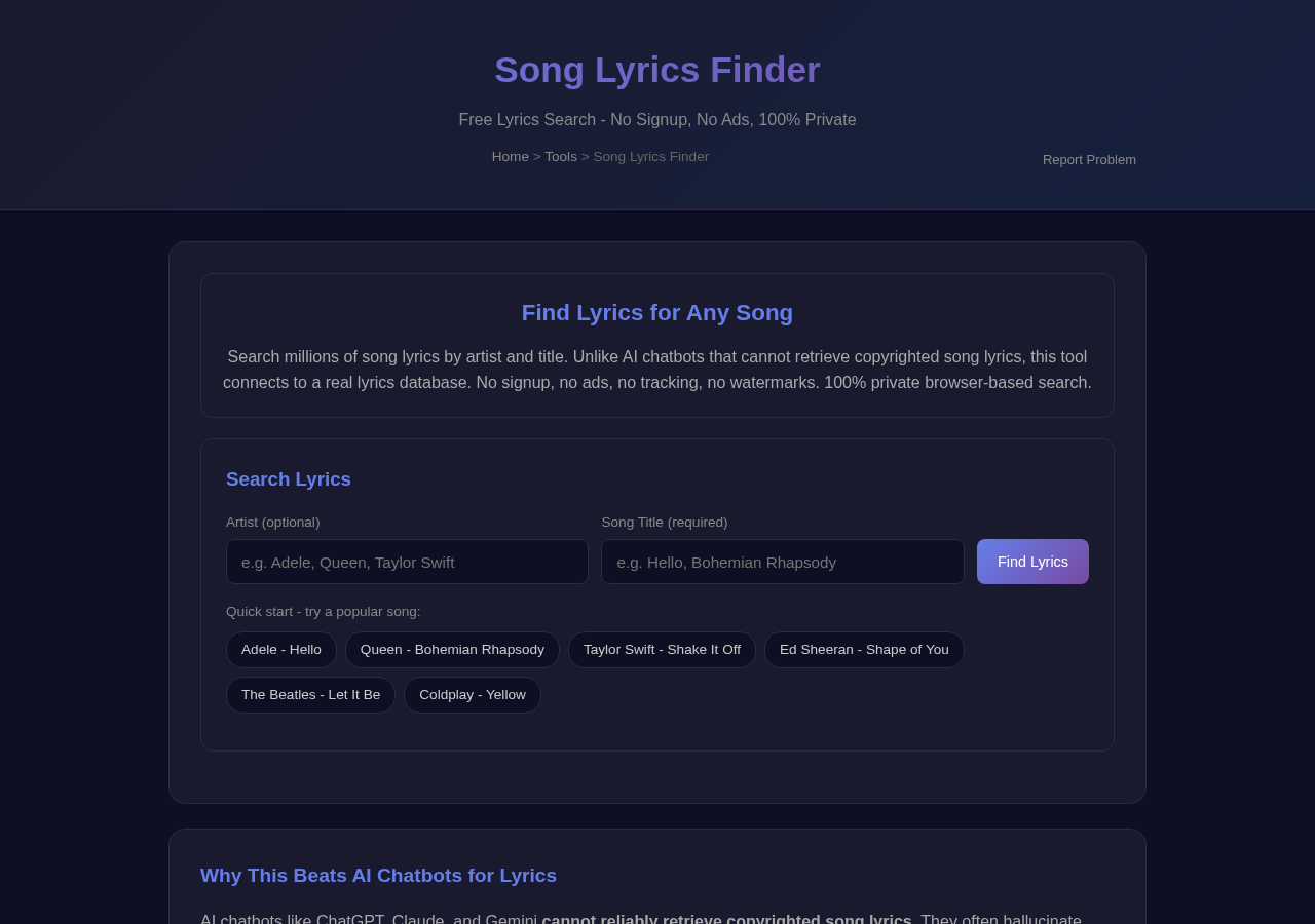 Song Lyrics Finder — Free Online Tool