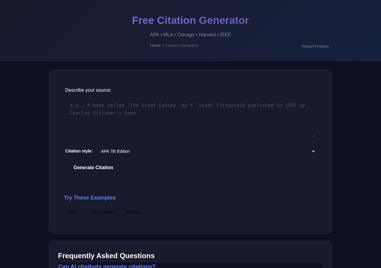 Citation Generator — Free Online Tool