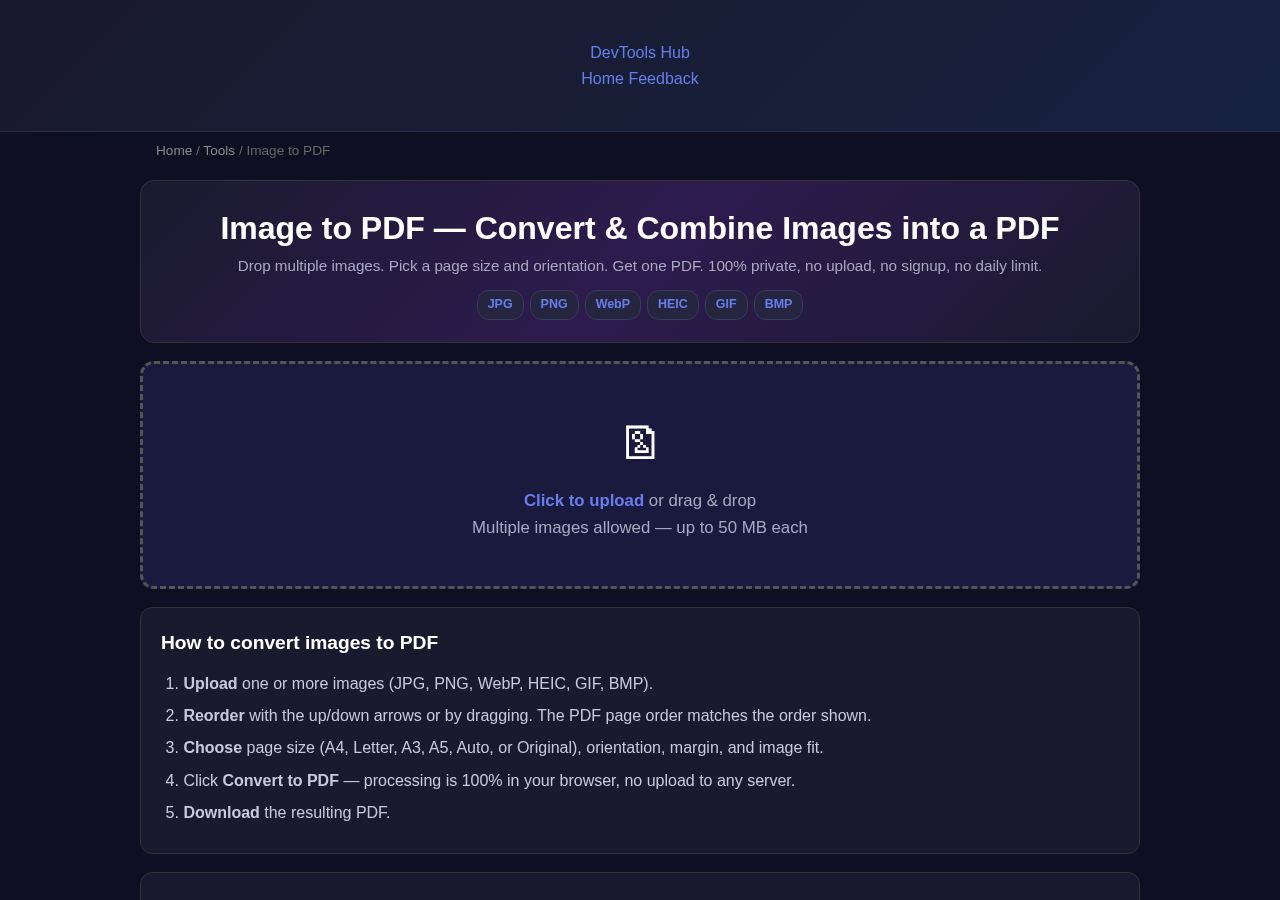 Image To Pdf tool interface