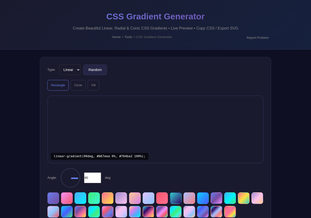 Css Gradient Generator tool interface