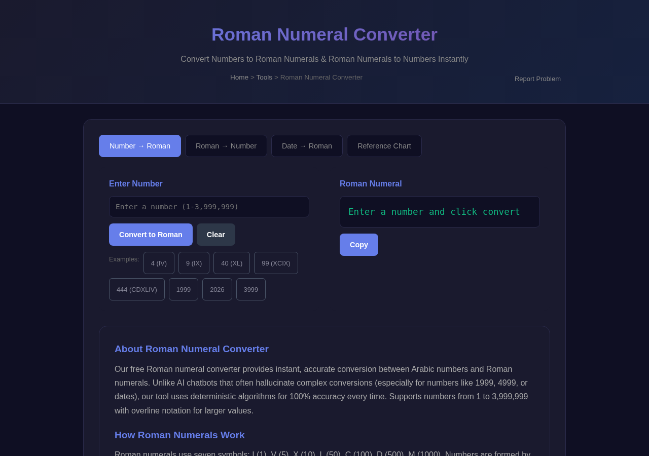 Roman Numeral Converter — Free Online Tool