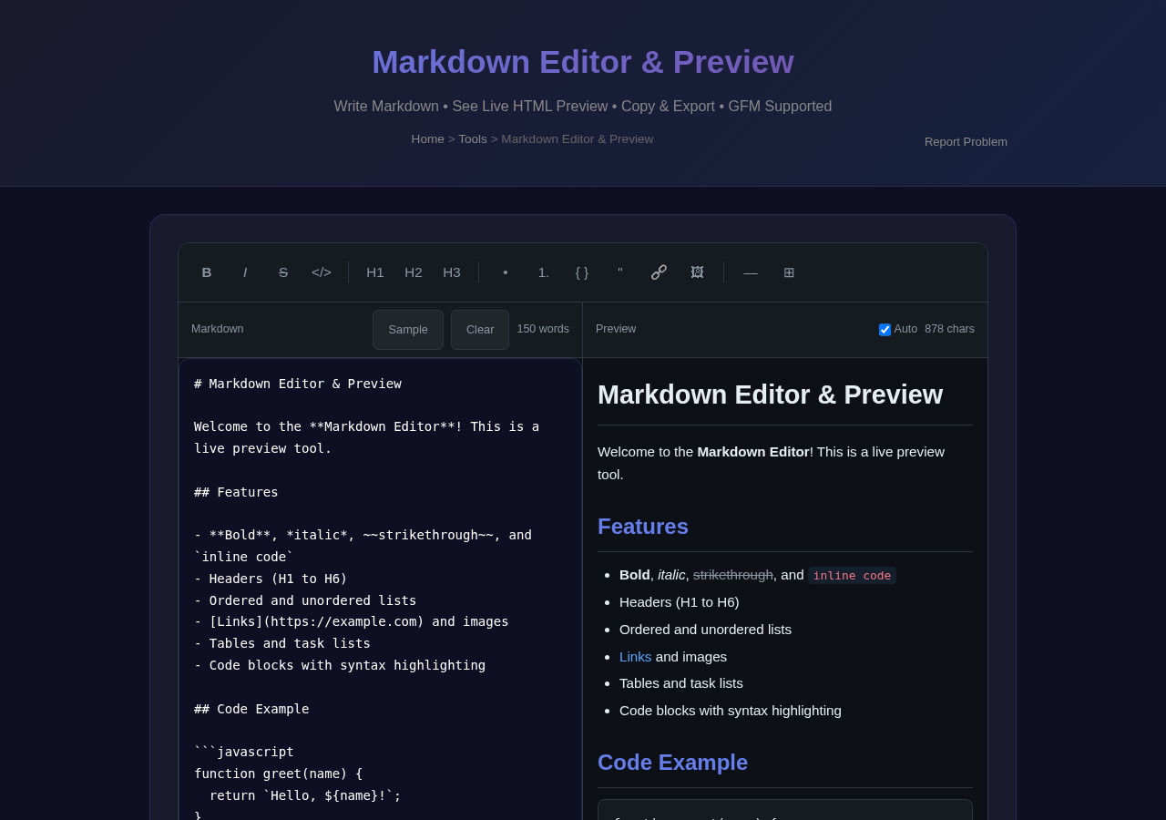 Markdown Editor — Free Online Tool