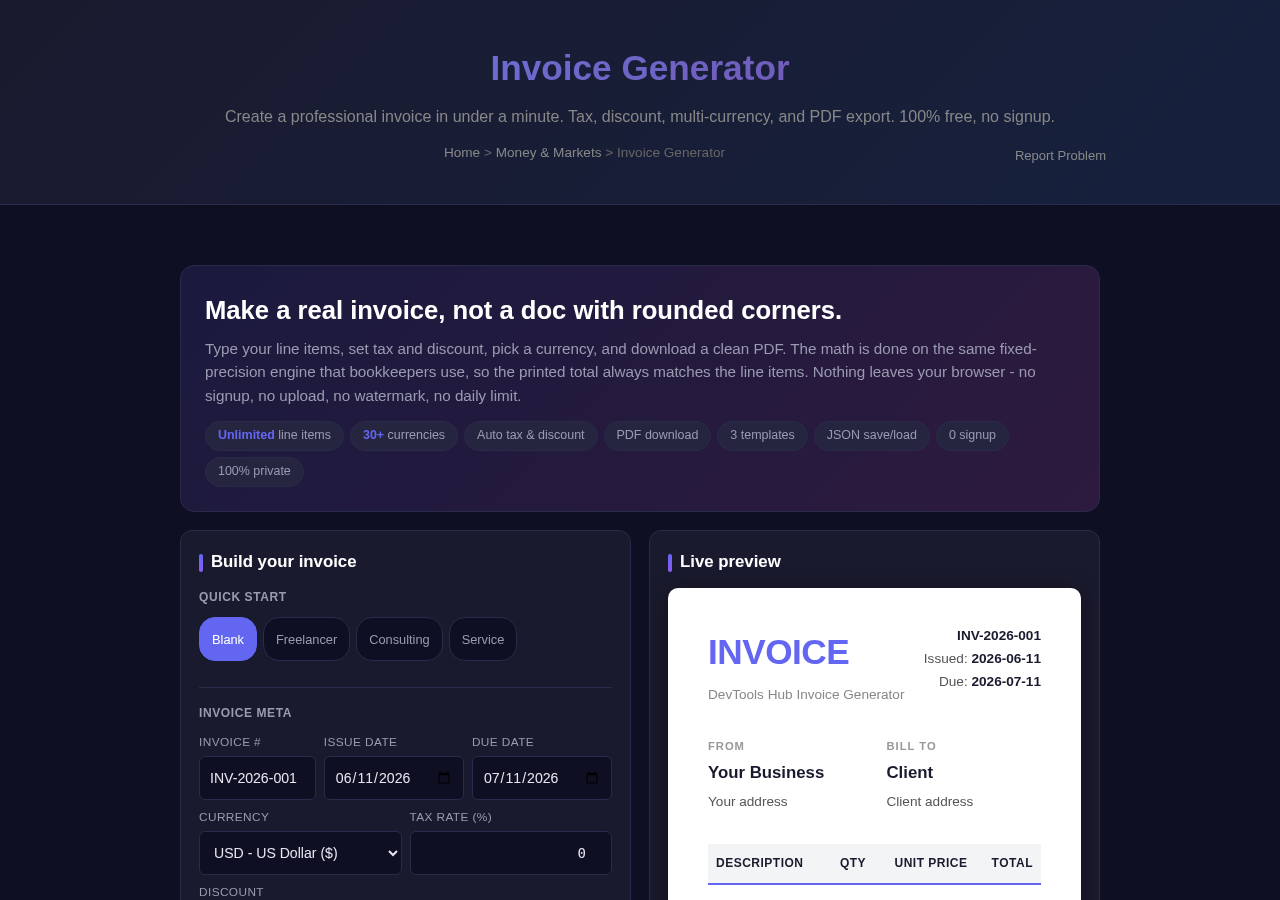 Invoice Generator — Free Online Tool