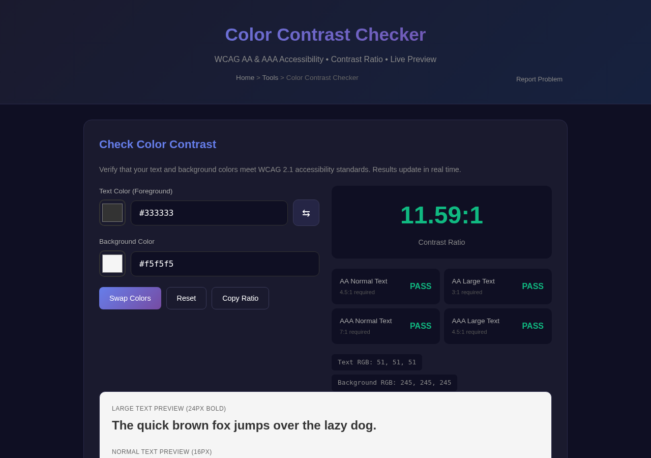 Color Contrast Checker — Free Online Tool