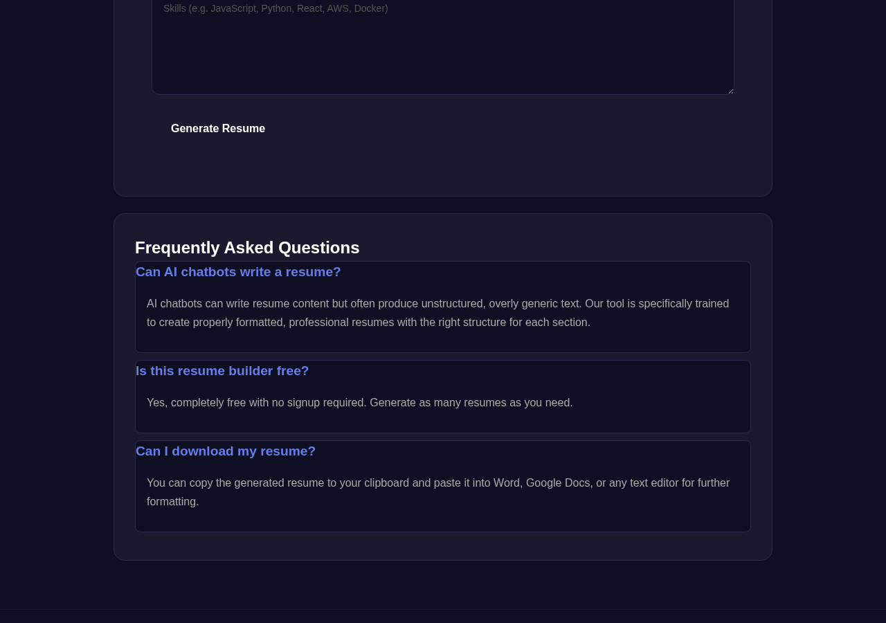 Resume Builder tool interface
