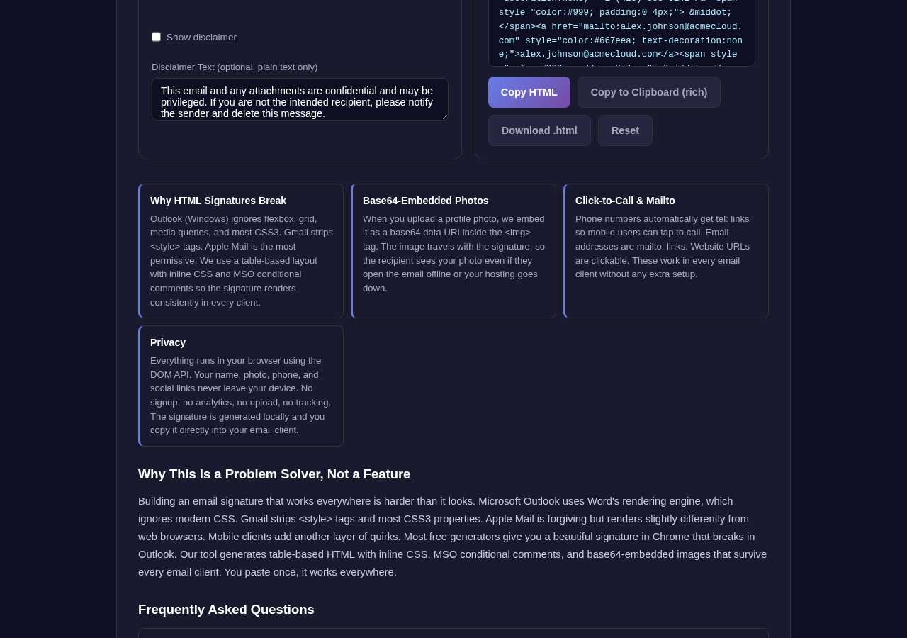 Email Signature Generator tool interface