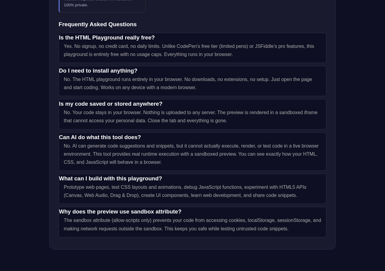 Html Playground tool interface